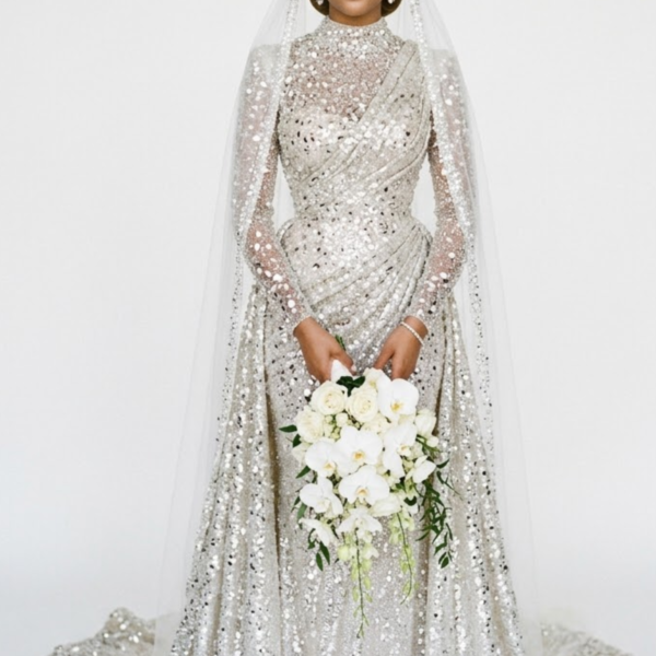 Women’s Silver Sequin Full Sleeve Bridal Wedding Gown