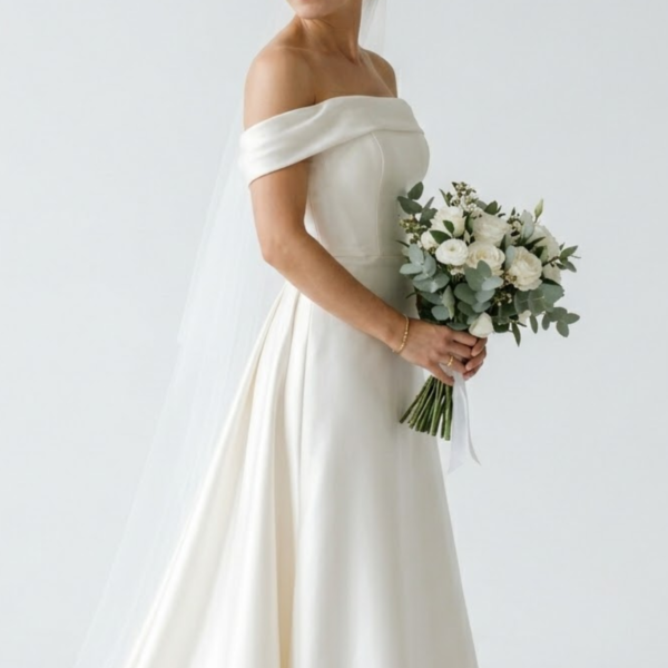 Women’s Off-Shoulder Ivory Minimal Bridal Wedding Gown