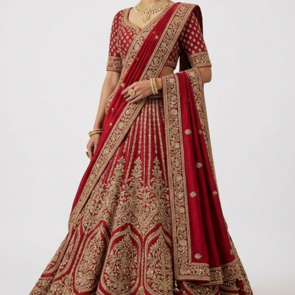Women’s Red Heavy Embroidered Bridal Lehenga Set