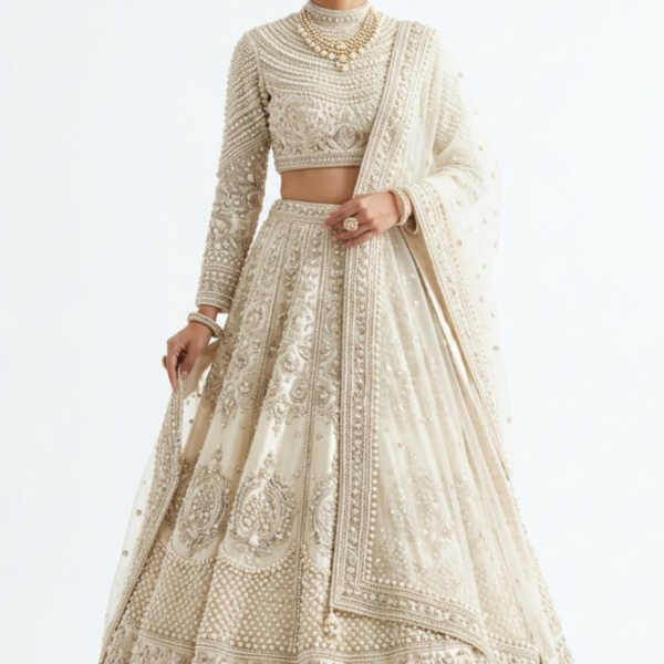 Women’s Off-White Heavy Embroidered Bridal Lehenga Set