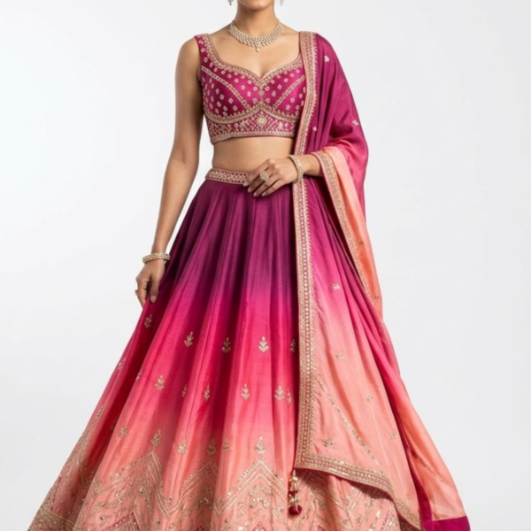 Women’s Pink Ombre Embroidered Lehenga Choli Set