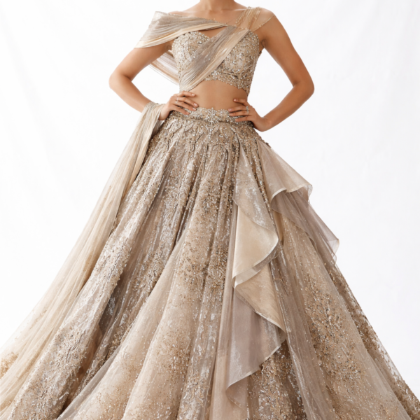 Women’s Champagne Gold Sequin Designer Lehenga Set