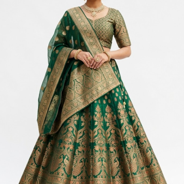 Women’s Emerald Green Heavy Embroidered Bridal Lehenga Set