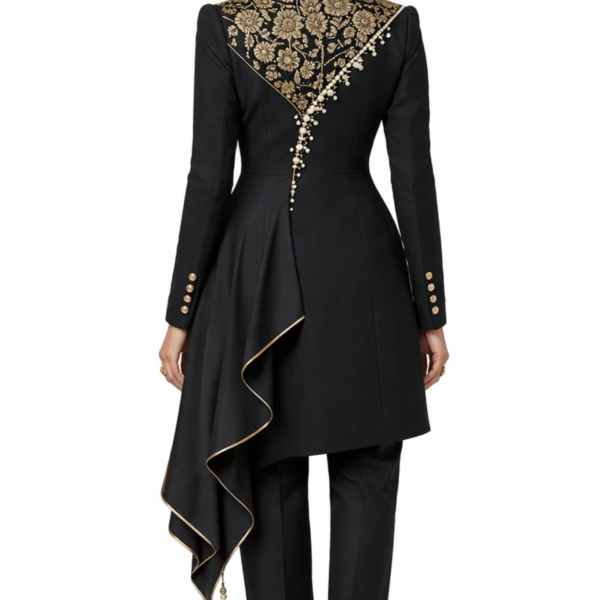 Women’s Black Embroidered Asymmetric Designer Kurti Set