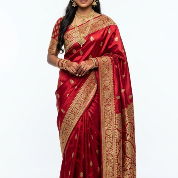 Women’s Red Silk Embroidered Traditional Saree