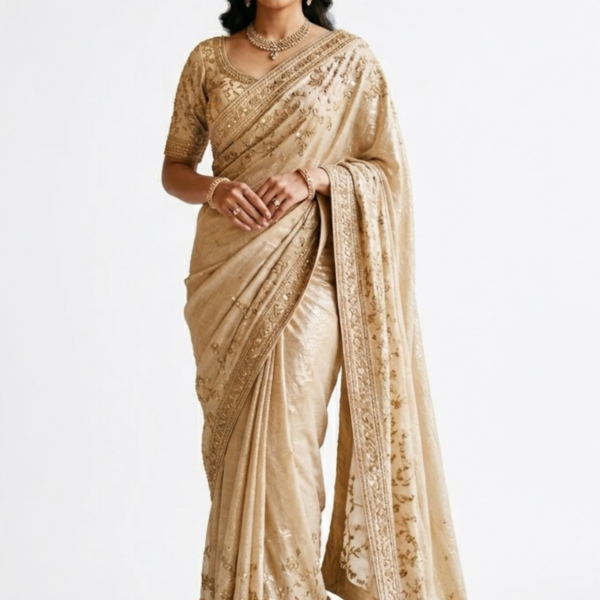 Women’s Gold Embroidered Designer Saree