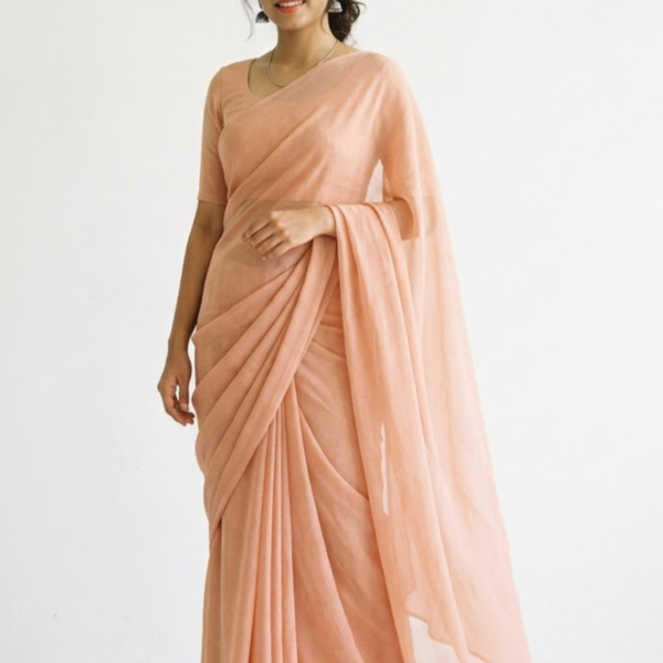 Women’s Peach Georgette Elegant Saree