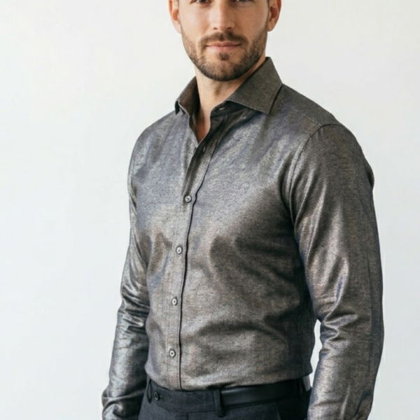 Men’s Grey Satin Finish Slim Fit Formal Shirt