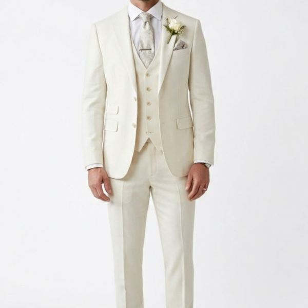 Men’s Cream 3-Piece Slim Fit Wedding Suit