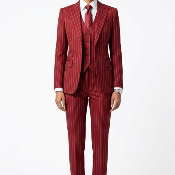 Women’s Red Pinstripe Slim Fit Formal Suit