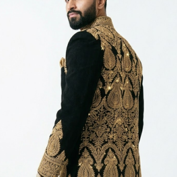 Royal Heritage Black & Gold Embroidered Sherwani